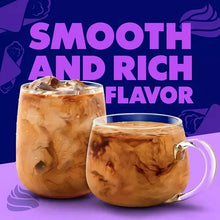 Italian sweet creme coffee creamer cups with ice, frothy drink, and flavor text