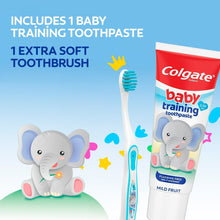 Baby training toothpaste and extra-soft toothbrush kit with elephant characters