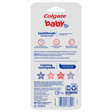 Baby toothbrush and training toothpaste kit back panel with product details