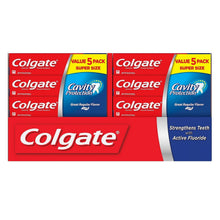 Colgate Cavity Protection toothpaste 5-pack multipack, red and blue box front