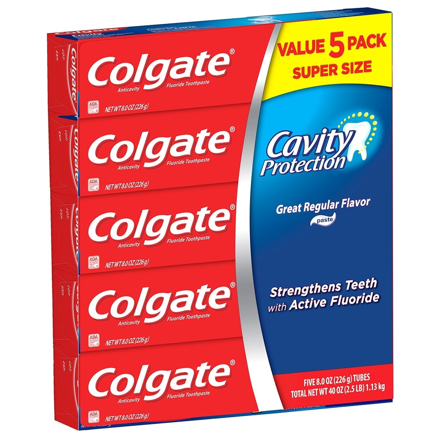 Colgate Cavity Protection Toothpaste with Fluoride, Regular Flavor, 8 oz., 5 pk.