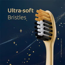 Extra-soft bristle section on a kids manual toothbrush, angled side view