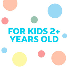Kids toothbrush promotional card with colorful dots on a white background