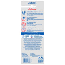 Back of Colgate extra soft kids toothbrush pack with ingredient and use panel