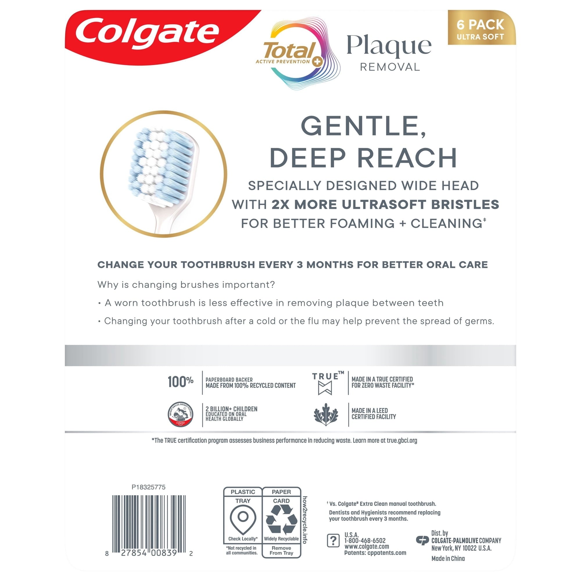 Colgate Total Plaque Removal Manual Toothbrush, Ultra Soft, 6 pk.