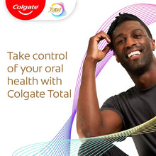 Colgate Total oral health promotion with smiling man and Colgate Total logos
