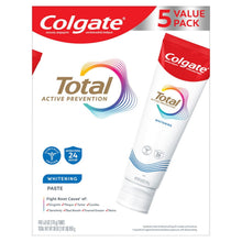 Colgate Total Whitening 5-pack toothpaste box with tube and whitening paste label