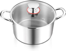 Stainless steel stock pot with glass lid and two side handles