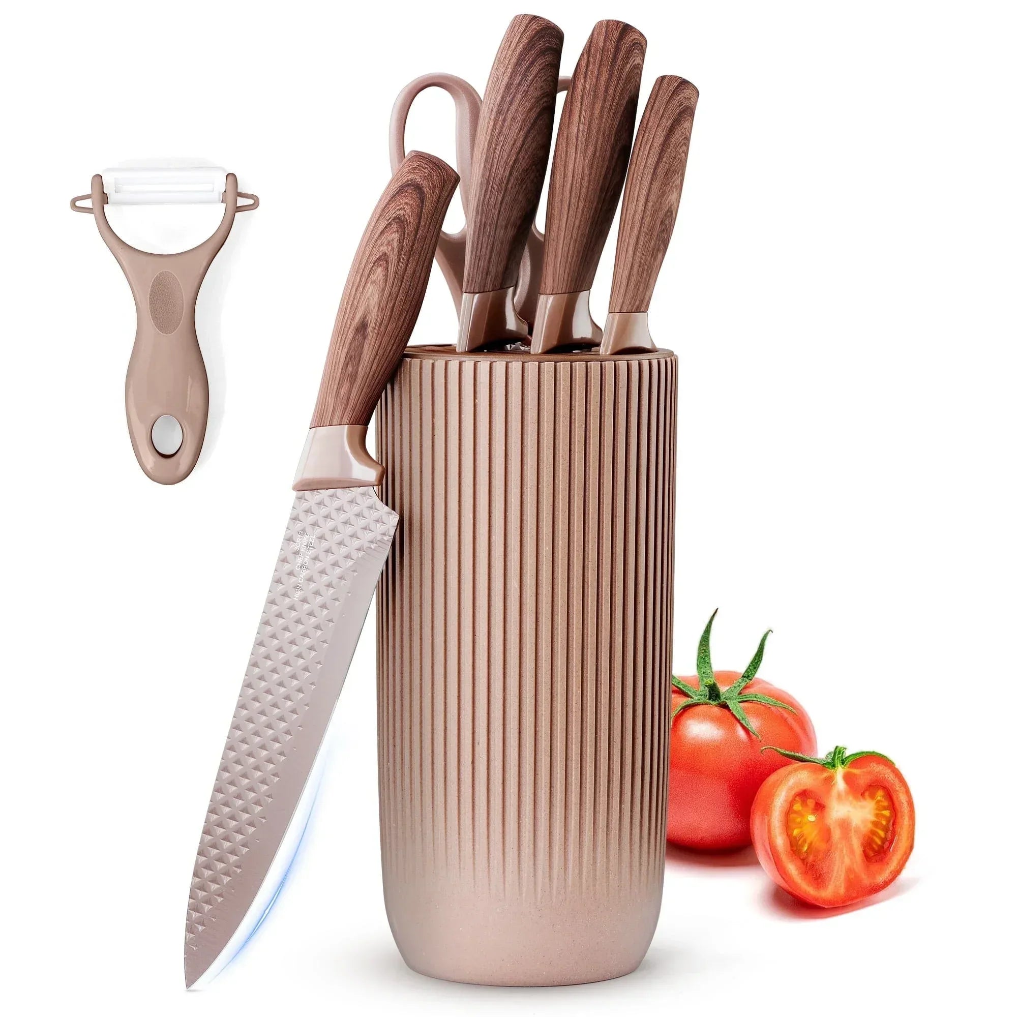 Joyfair Kitchen Knife Set, 7 Pcs Stainless Steel White Knives Block Set for Chef, Super Sharp Professional Knife Set with Universal Knife Block for Home Restaurant, Non-Stick & Anti-Rust - USA MEGA SHOP
