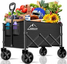 Black collapsible utility wagon cart with mesh sides and 4 all-terrain wheels