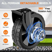 Detachable all-terrain wheels with 360-degree rotation on folding wagon cart