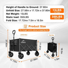 Folding wagon cart with handle and compact folded size, four all-terrain wheels