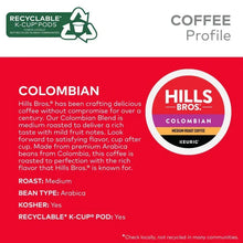 Coffee profile label for Hills Bros. Colombian medium roast, Arabica beans