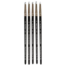 Fine painting brush set of five brushes with black handles, gold ferrules, white tips