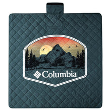 Quilted outdoor blanket panel with mountain badge and Columbia logo patch