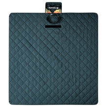 Quilted outdoor blanket with loop handle, dark teal textured fabric