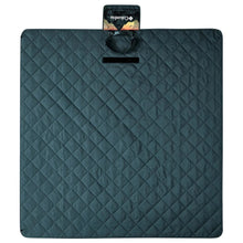 Quilted outdoor blanket with top handle loop in dark teal