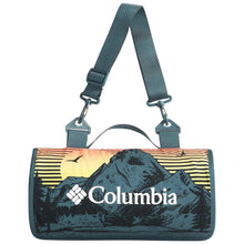 Outdoor blanket with mountain graphic, carry handles, Columbia logo