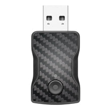 Wireless car adapter with USB-A plug and carbon-fiber patterned shell