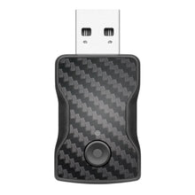 Wireless car adapter with USB connector, dark carbon-fiber look cover