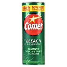 Comet bleach cleaning powder can, green label with red star and 50% more banner