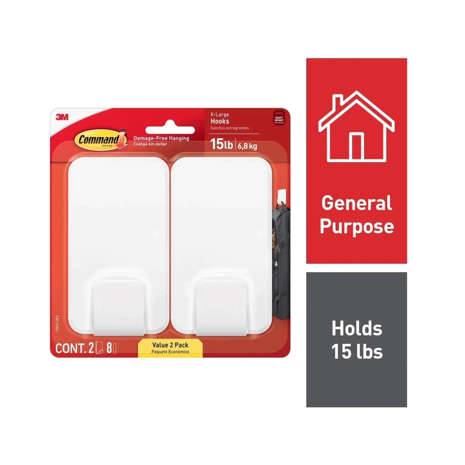 Command 15 lb XL Heavyweight Hook, White, 1 Wall Hook, Damage-Free Hanging