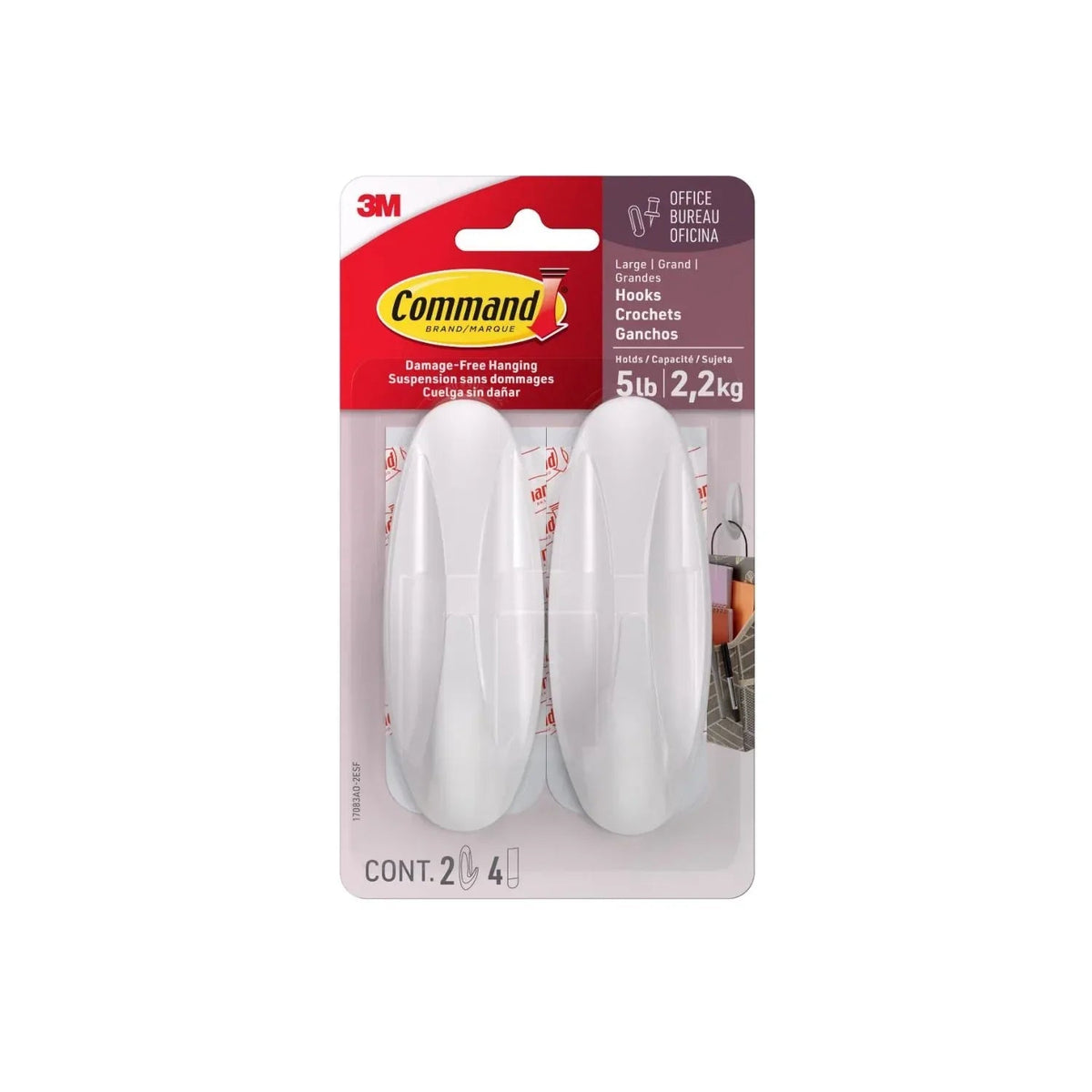 Command Designer Hooks, Large, White, 2 Hooks, 4 Strips, Holds 5 Lbs