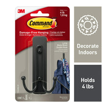 Large double wall hook with two curved hooks, matte black finish