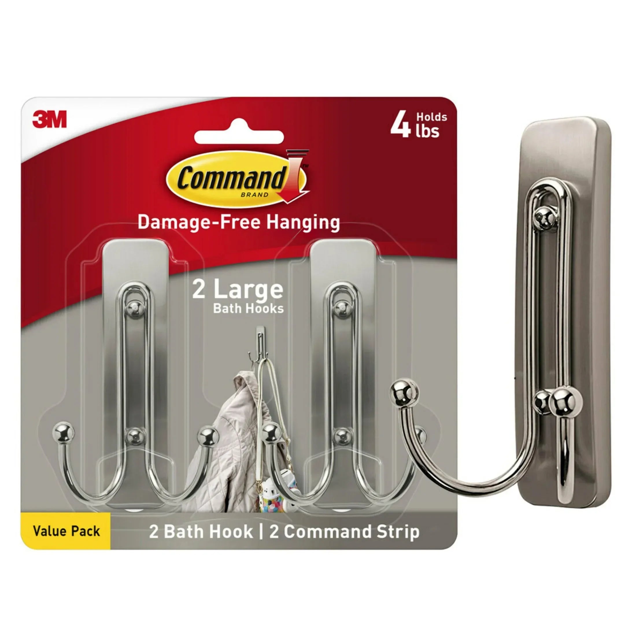 Command Large Double Wall Hooks, Black, Damage Free Decorating, 1 Hook
