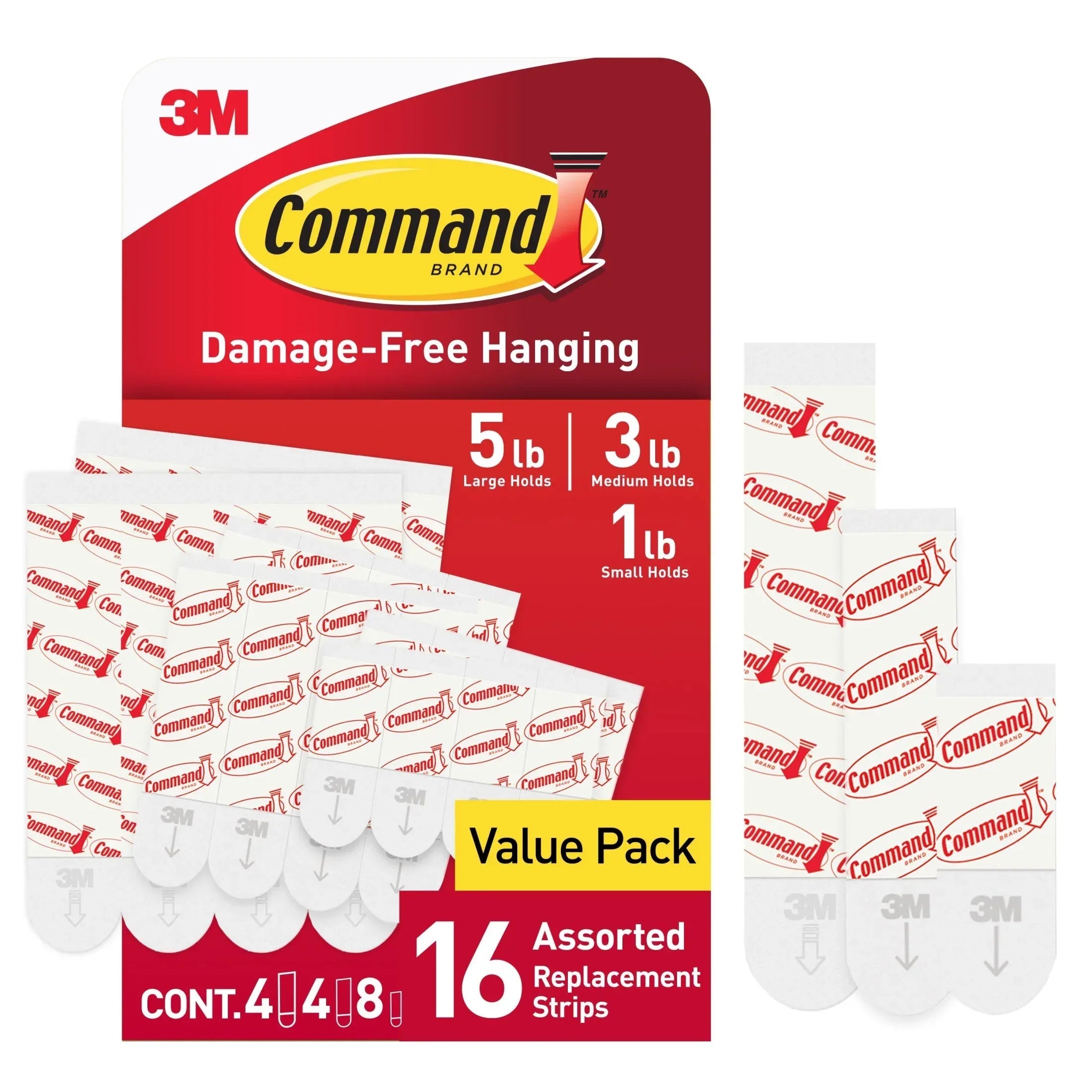 (4 pack) Command Refill Strips, White, 8 Small, 4 Medium & 4 Large Value Pack