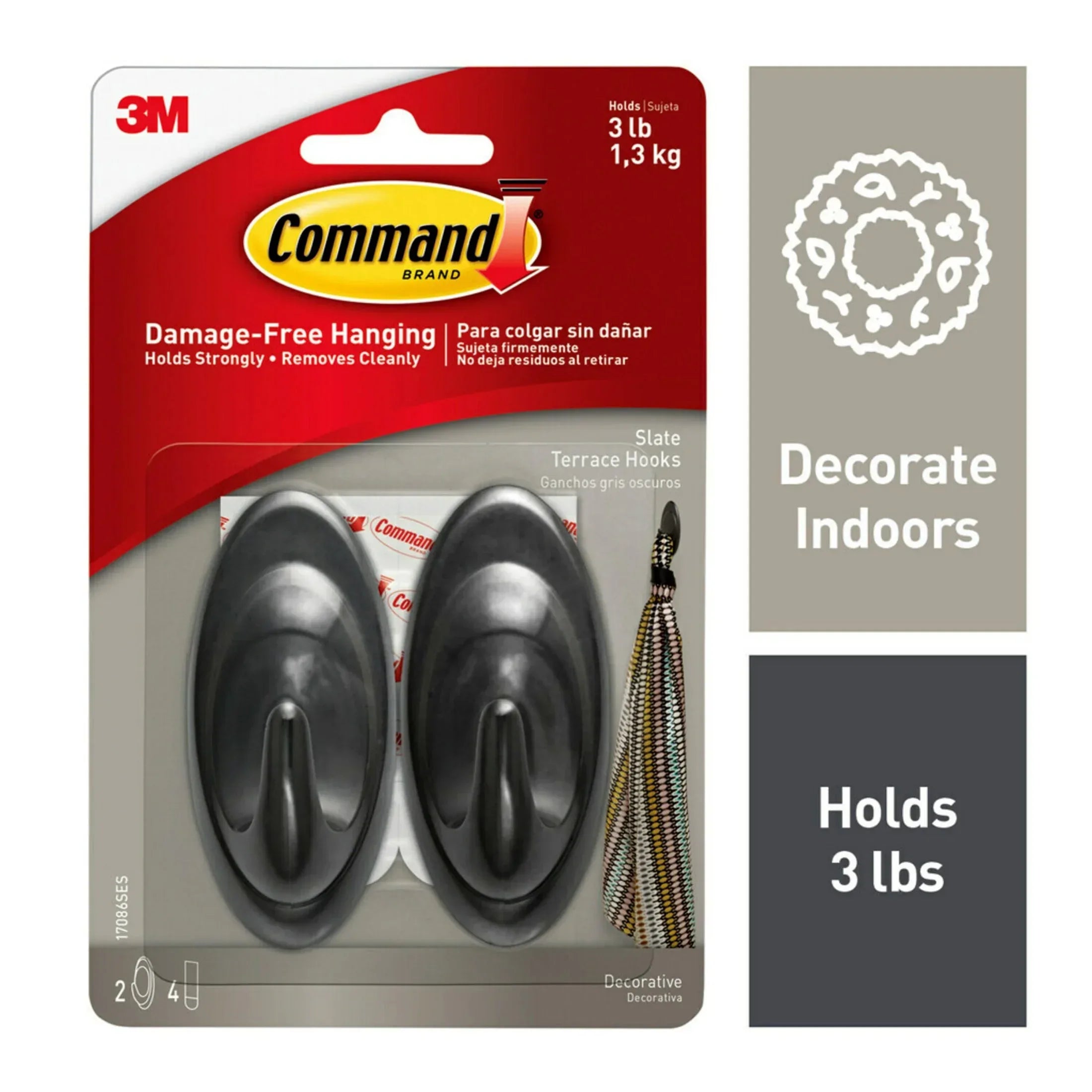 Command Slate Terrace Hook, Medium, 2 Wall Hooks