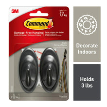 Slate terrace hooks, medium size, black adhesive wall hooks (2-pack)
