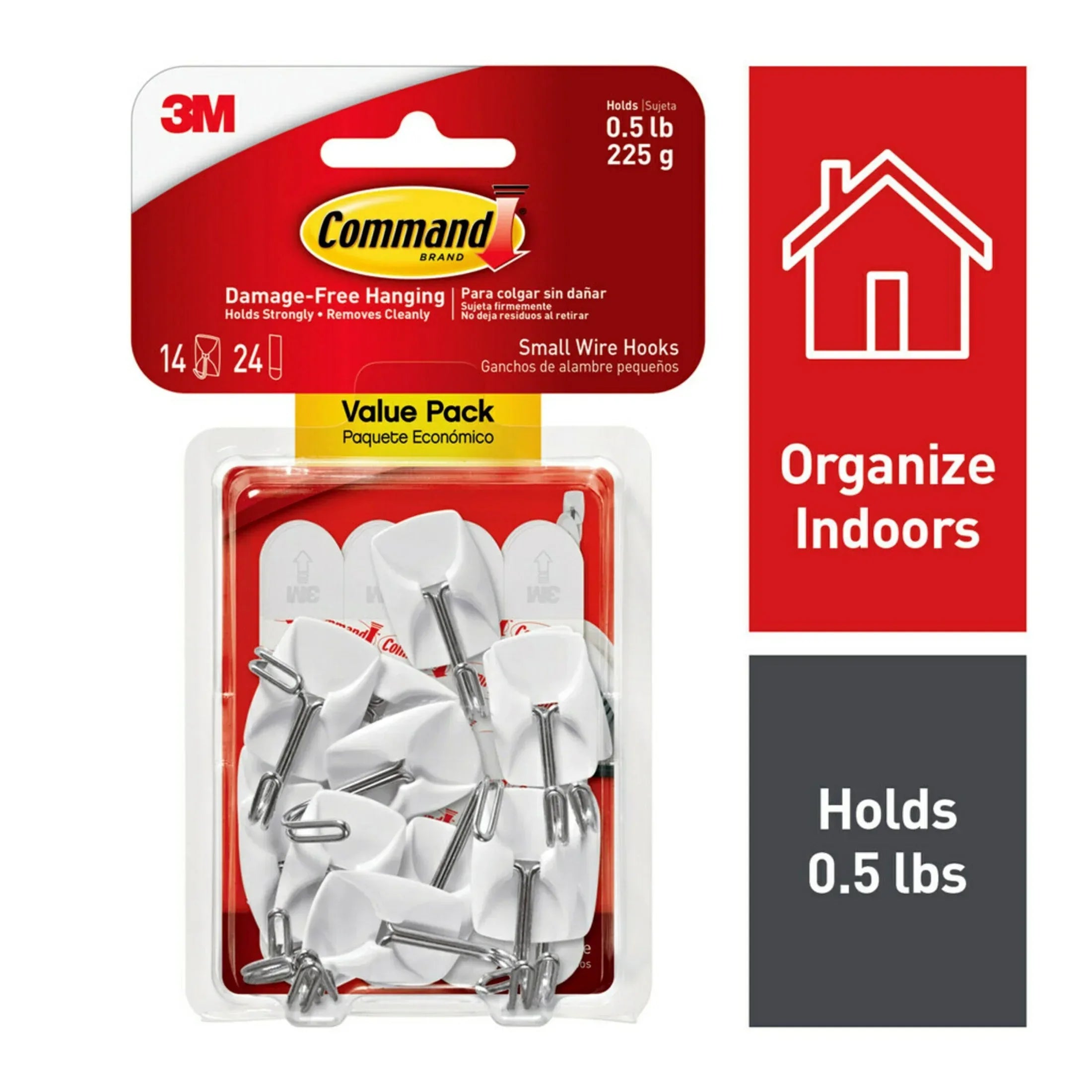 Command Small Wire Toggle Hooks, White, Damage Free Organizing, 3 Hooks and 4 Strips