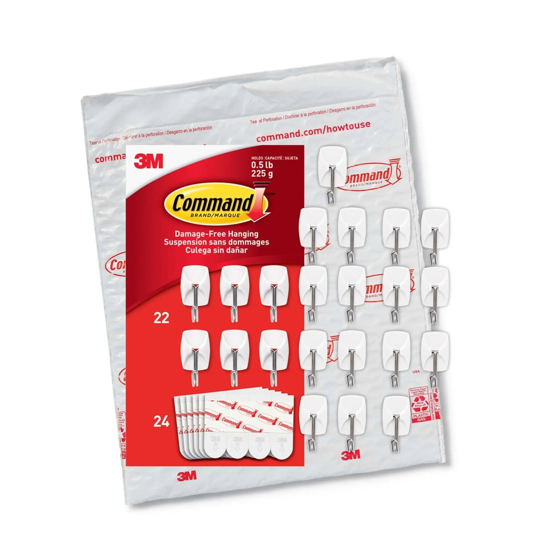 Command Small Wire Toggle Hooks, White, Damage Free Organizing, 3 Hooks and 4 Strips