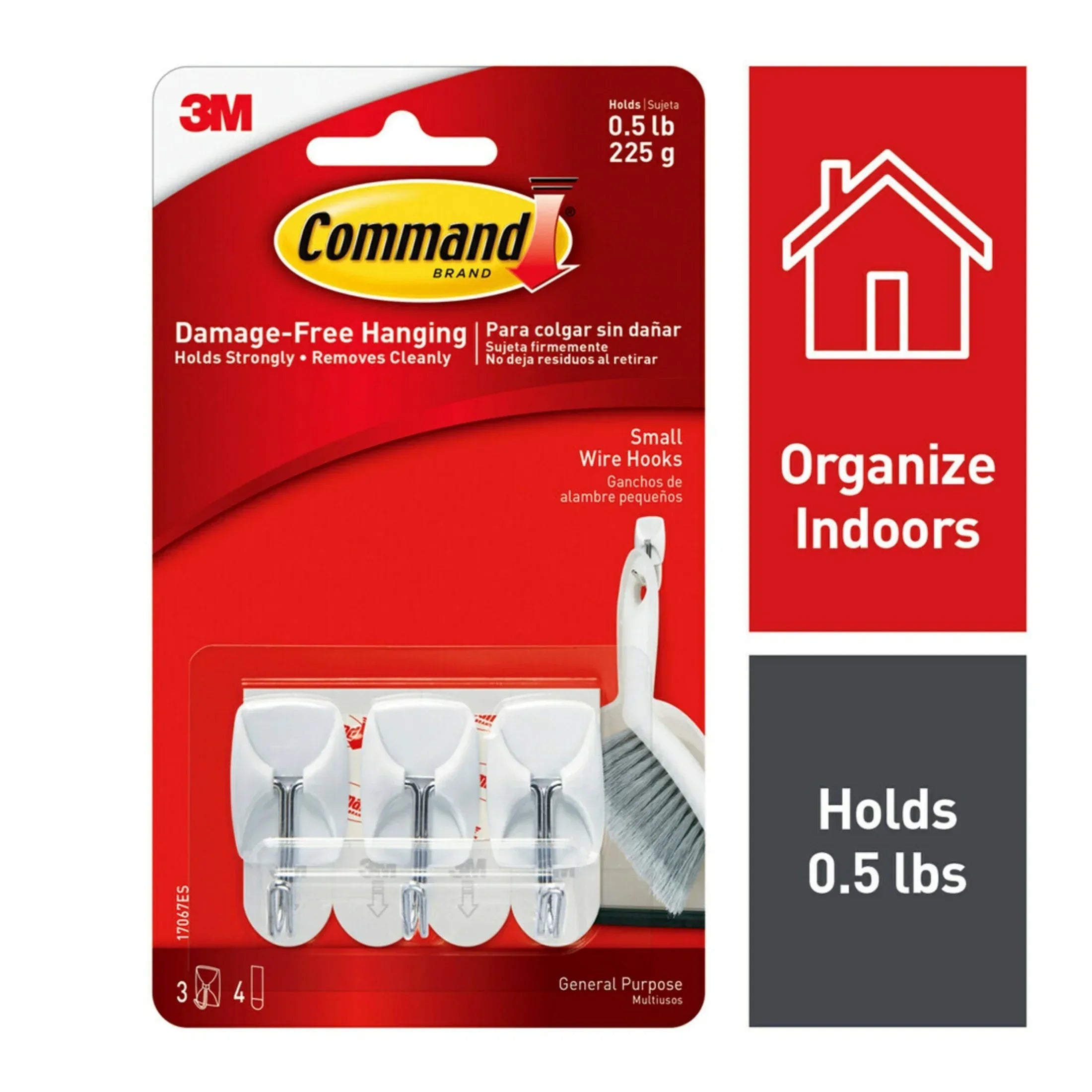 Command Small Wire Toggle Hooks, White, Damage Free Organizing, 3 Hooks and 4 Strips
