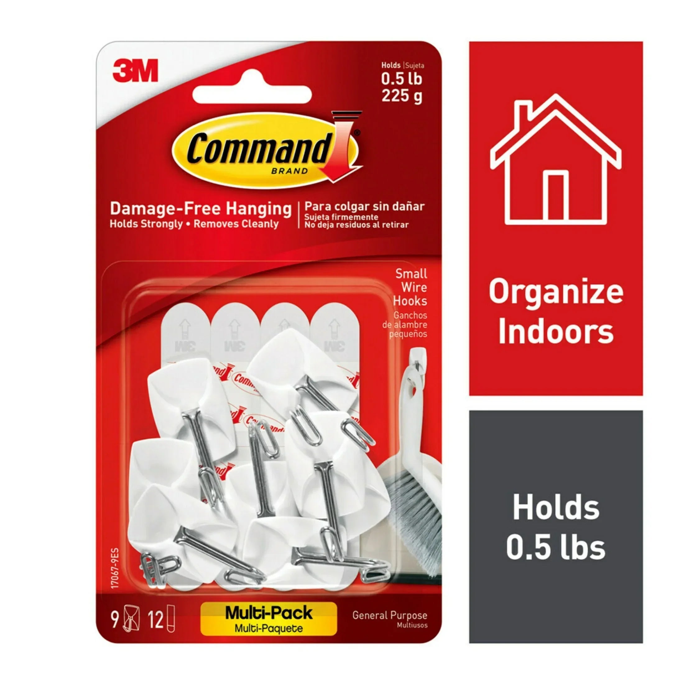 Command Small Wire Toggle Hooks, White, Damage Free Organizing, 3 Hooks and 4 Strips