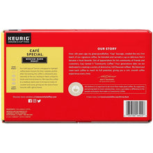 Single-serve coffee pod box back panel with “Our Story” and “Medium-Dark Roast” info.