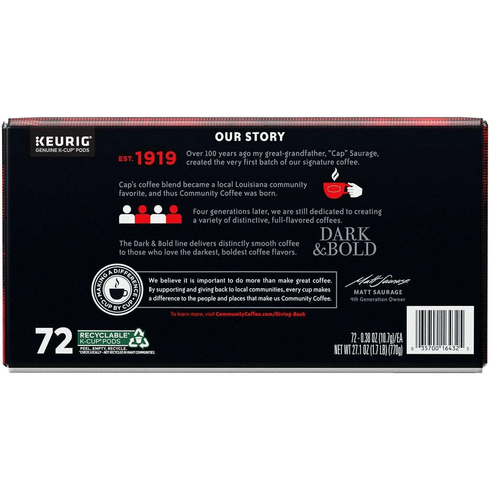 Community Coffee Dark and Bold Espresso Darkest Roast Coffee Pods, 72 ct. - USA MEGA SHOP
