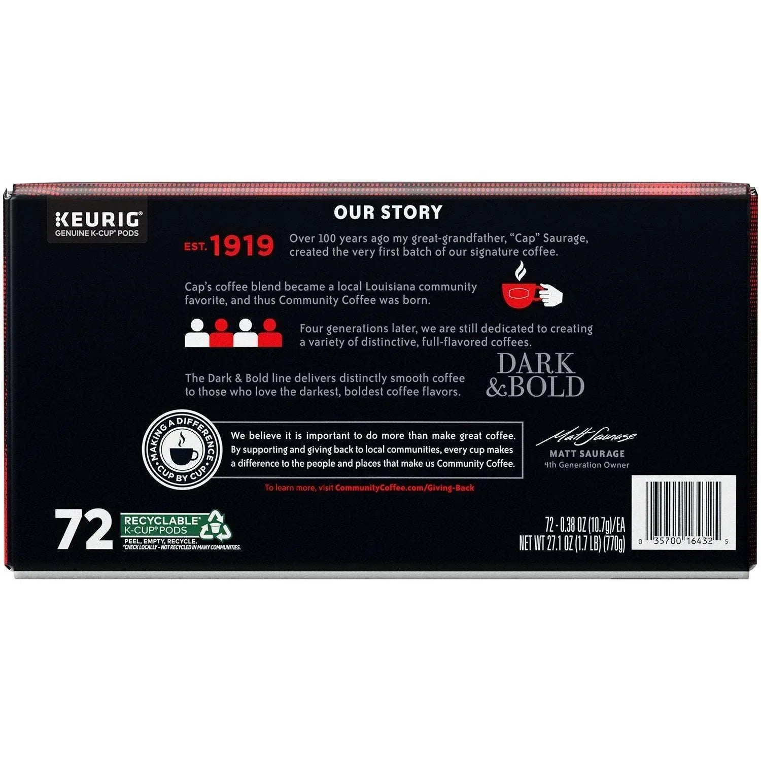 Community Coffee Dark and Bold Espresso Darkest Roast Coffee Pods, 72 ct.