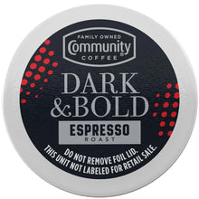 Coffee pod lid, Dark & Bold Espresso Roast label with red dotted pattern