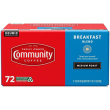 72-count Keurig coffee pods box, Community Breakfast Blend, medium roast, red and blue