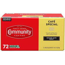 Single-serve coffee pod box in red and yellow with “Café Special” medium-dark roast, 72 ct.