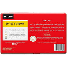 Coffee and chicory K-cup box, 72-count, back panel with text and barcode