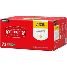 Coffee and chicory K-cup box, 72-count, red side view with Community Coffee logo