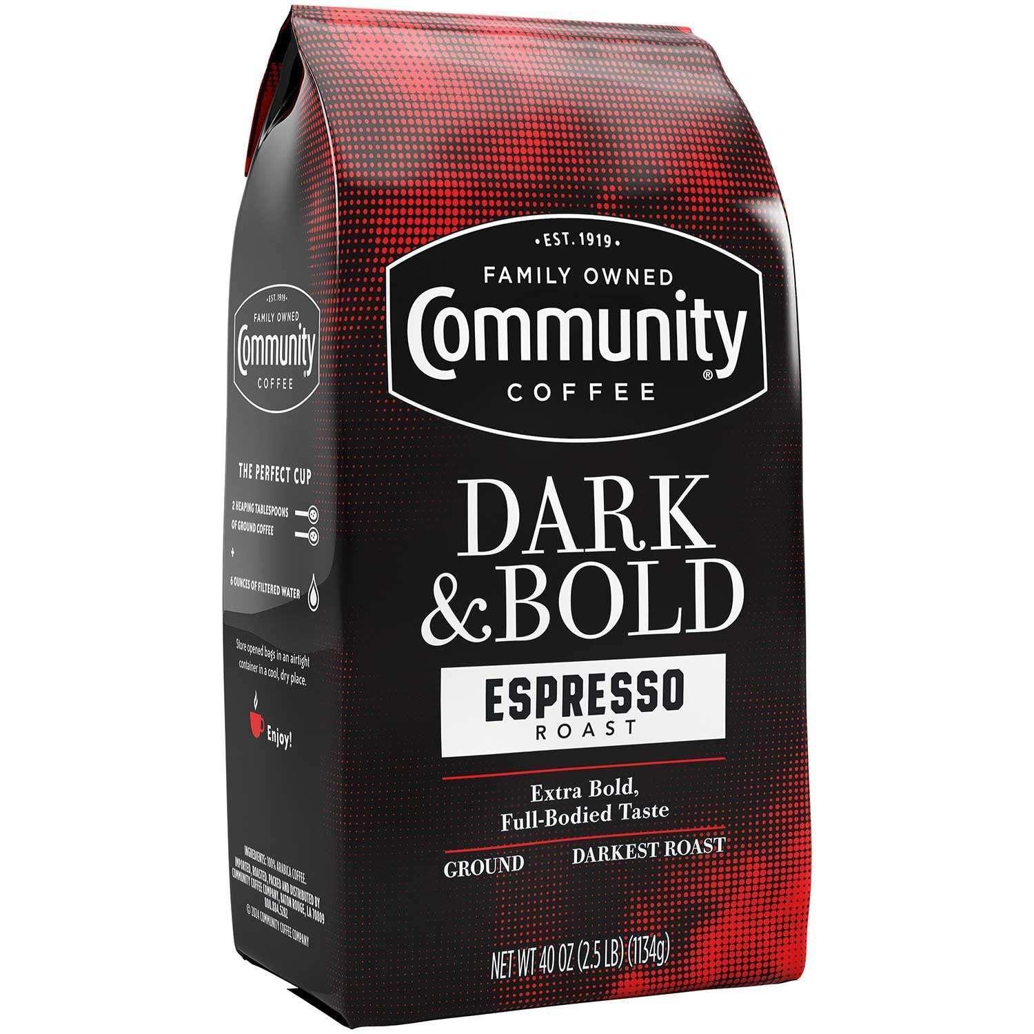 Community Coffee Dark & Bold Espresso Roast Ground Coffee, 40 oz.