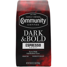 Dark & Bold espresso roast ground coffee bag, 40 oz, black and red label.