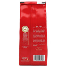 Ground coffee bag back panel with product text and barcode