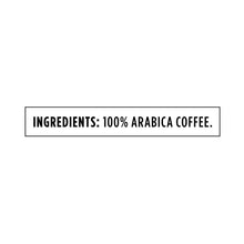 Ingredients statement: 100% Arabica coffee, shown in a white label box.
