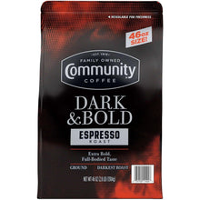 Dark & Bold Espresso Roast ground coffee pouch, 46 oz size label