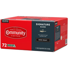 Keurig Community Coffee Signature Blend dark roast 72-count K-Cup box, side view.